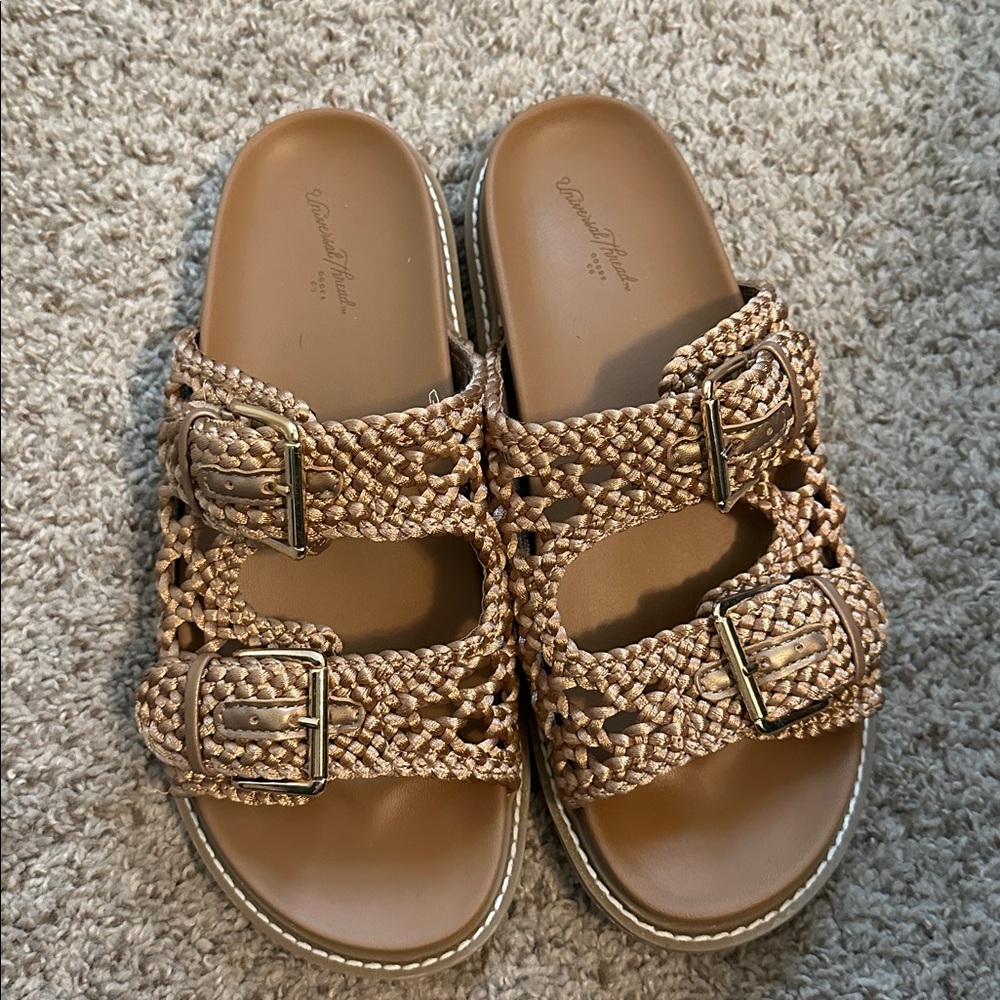 Universal Thread Woven Tan Slide Sandals with Buckles